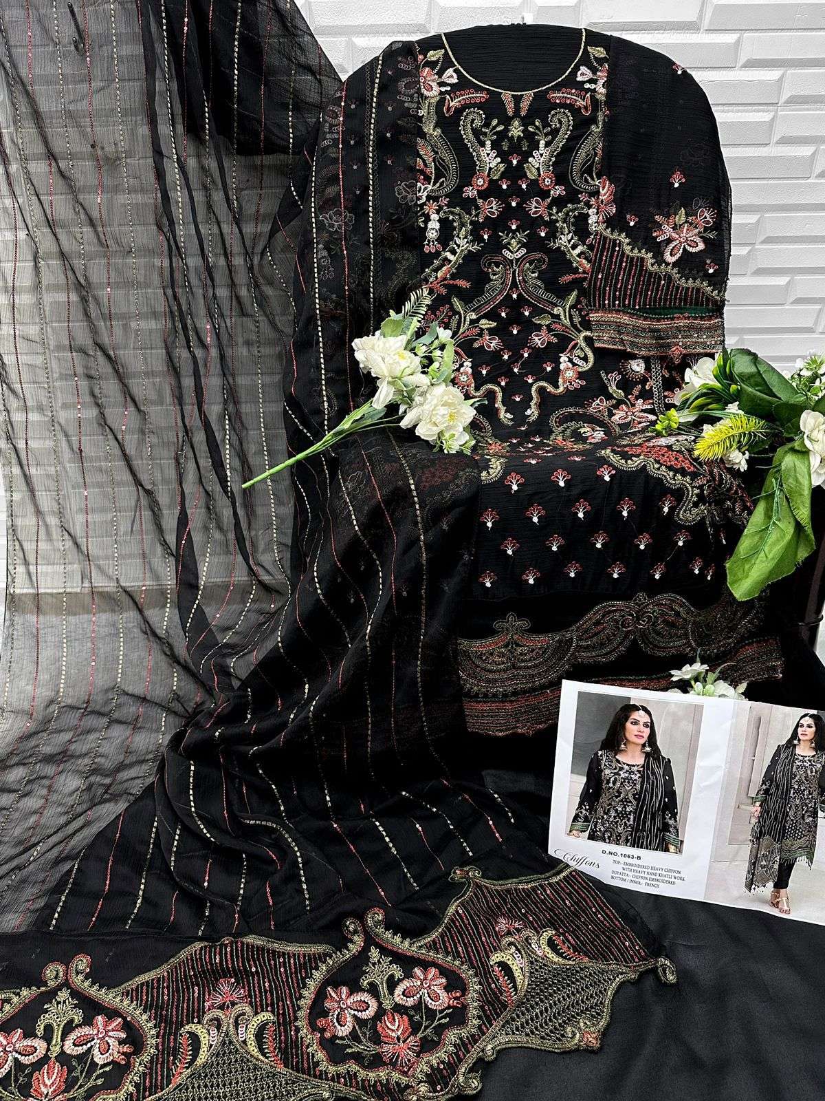 FLORENT D NO 1063 CHIFFON HEAVY EMBROIDERED DESIGNER PAKISTANI SUIT