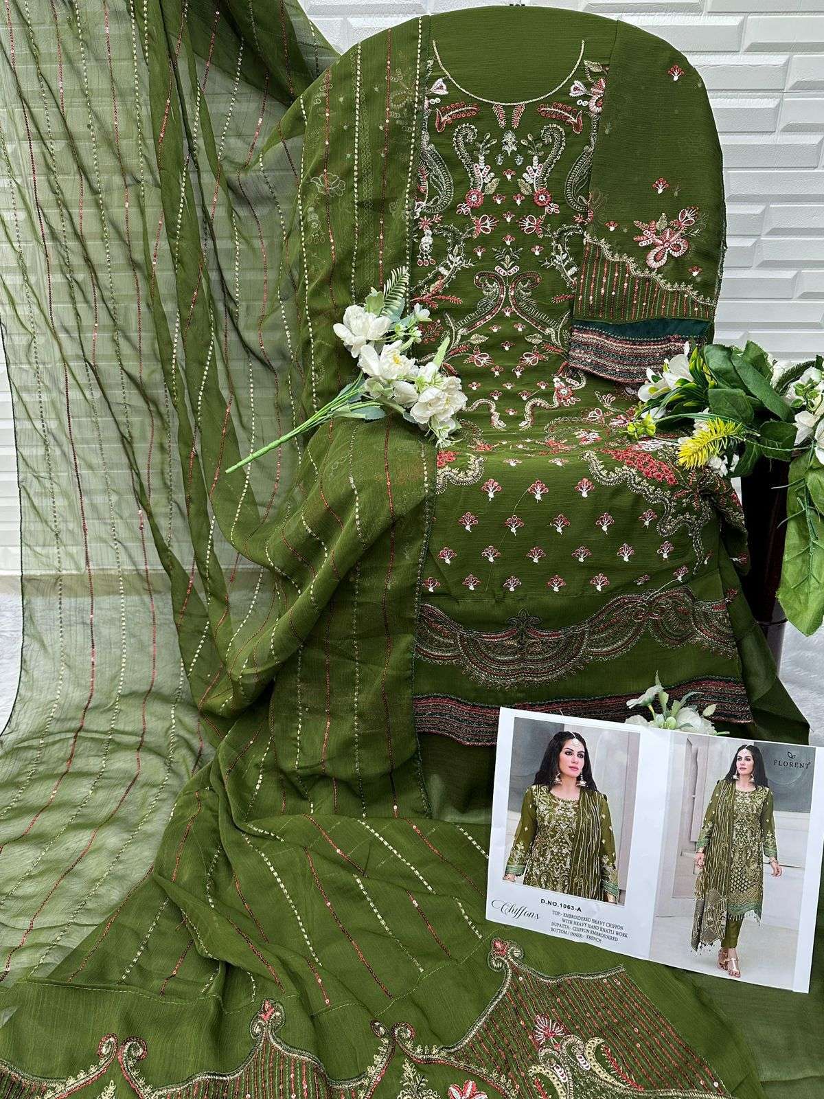 FLORENT D NO 1063 CHIFFON HEAVY EMBROIDERED DESIGNER PAKISTANI SUIT