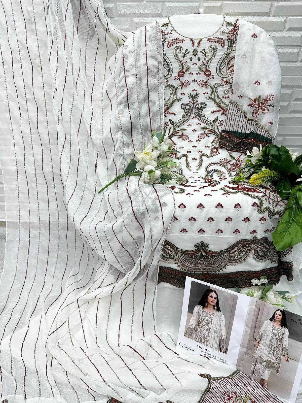 FLORENT D NO 1063 CHIFFON HEAVY EMBROIDERED DESIGNER PAKISTANI SUIT