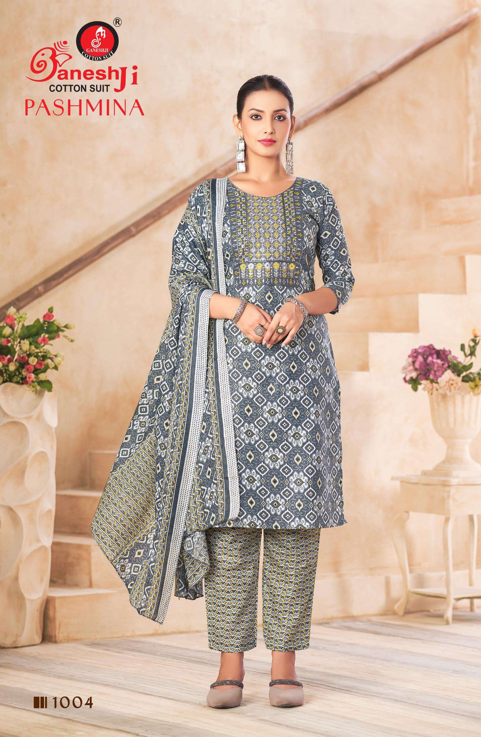 GANESHJI COTTON SUIT PASHMINA VOL 1 COTTON PRINT WITH FANCY WORK SUIT