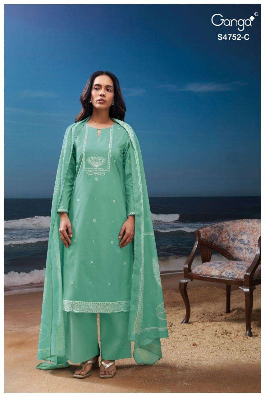 GANGA FAIRA 4752 COTTON PRINTED WITH EMBROIDERY DESIGNER WORK SUIT