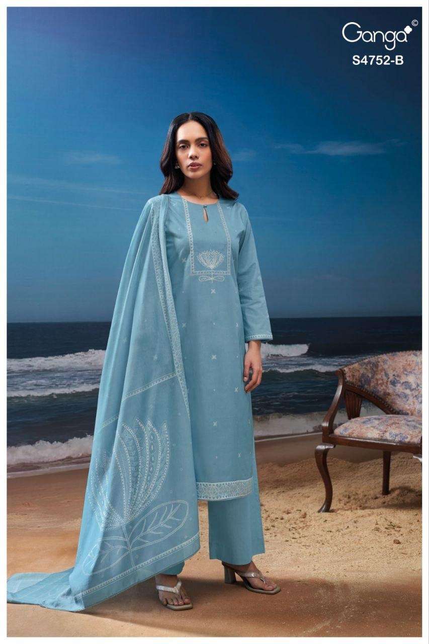 GANGA FAIRA 4752 COTTON PRINTED WITH EMBROIDERY DESIGNER WORK SUIT