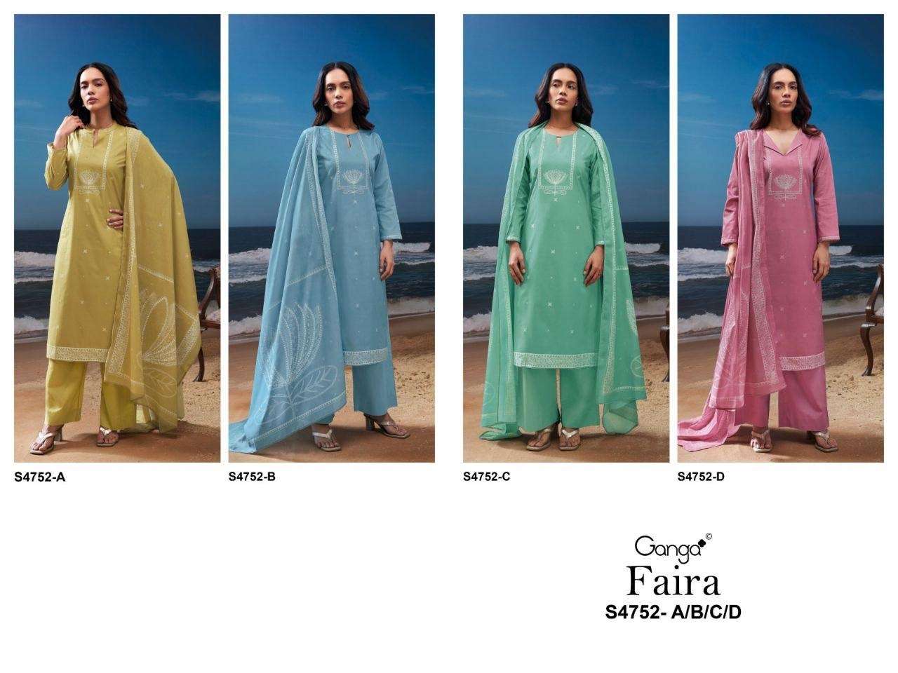 GANGA FAIRA 4752 COTTON PRINTED WITH EMBROIDERY DESIGNER WORK SUIT
