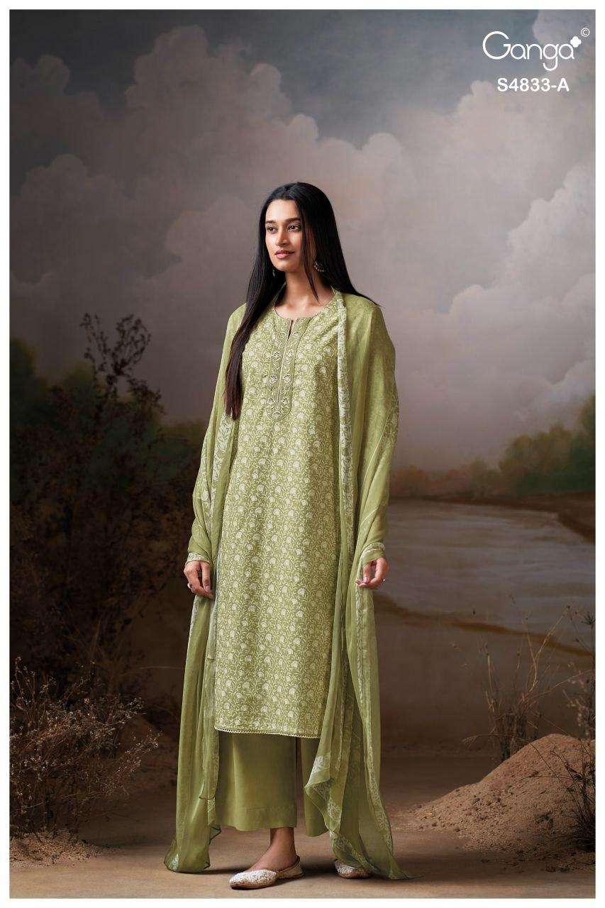  GANGA ILYNDRA 4833 COTTON PRINTED WITH EMBROIDERY DESIGNER WORK SUIT