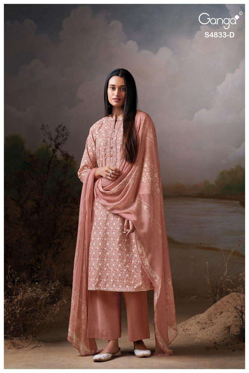  GANGA ILYNDRA 4833 COTTON PRINTED WITH EMBROIDERY DESIGNER WORK SUIT