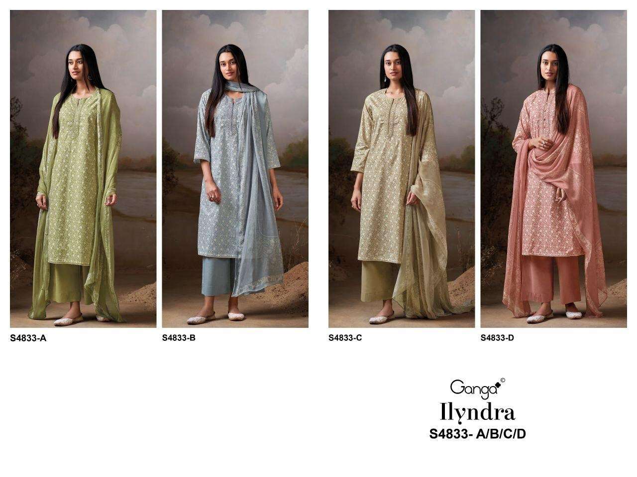  GANGA ILYNDRA 4833 COTTON PRINTED WITH EMBROIDERY DESIGNER WORK SUIT