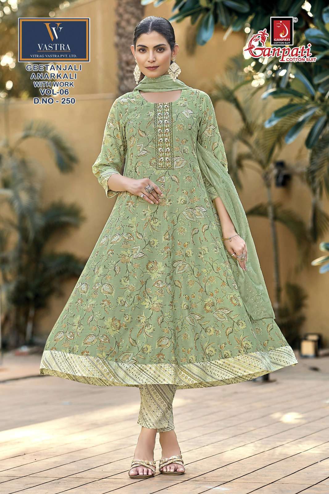 GANPATI GEETANJALI ANARKALI VOL 6 RAYON PRINT LADIES KURTI BOTTOM AND DUPATTA SET 
