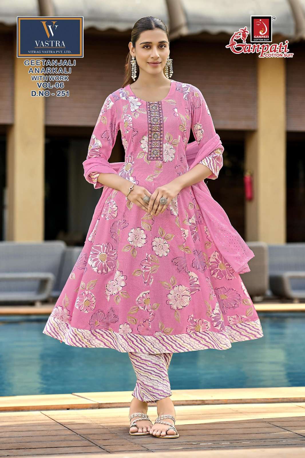 GANPATI GEETANJALI ANARKALI VOL 6 RAYON PRINT LADIES KURTI BOTTOM AND DUPATTA SET 