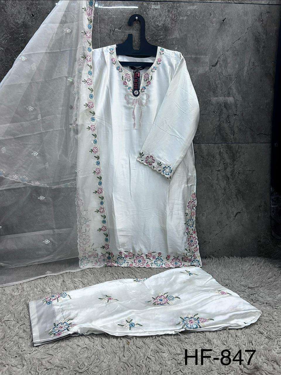 HOOR TEX HF 847 SATIN FABRIC DESIGNER WORK READY MADE PAKISTANI SUIT