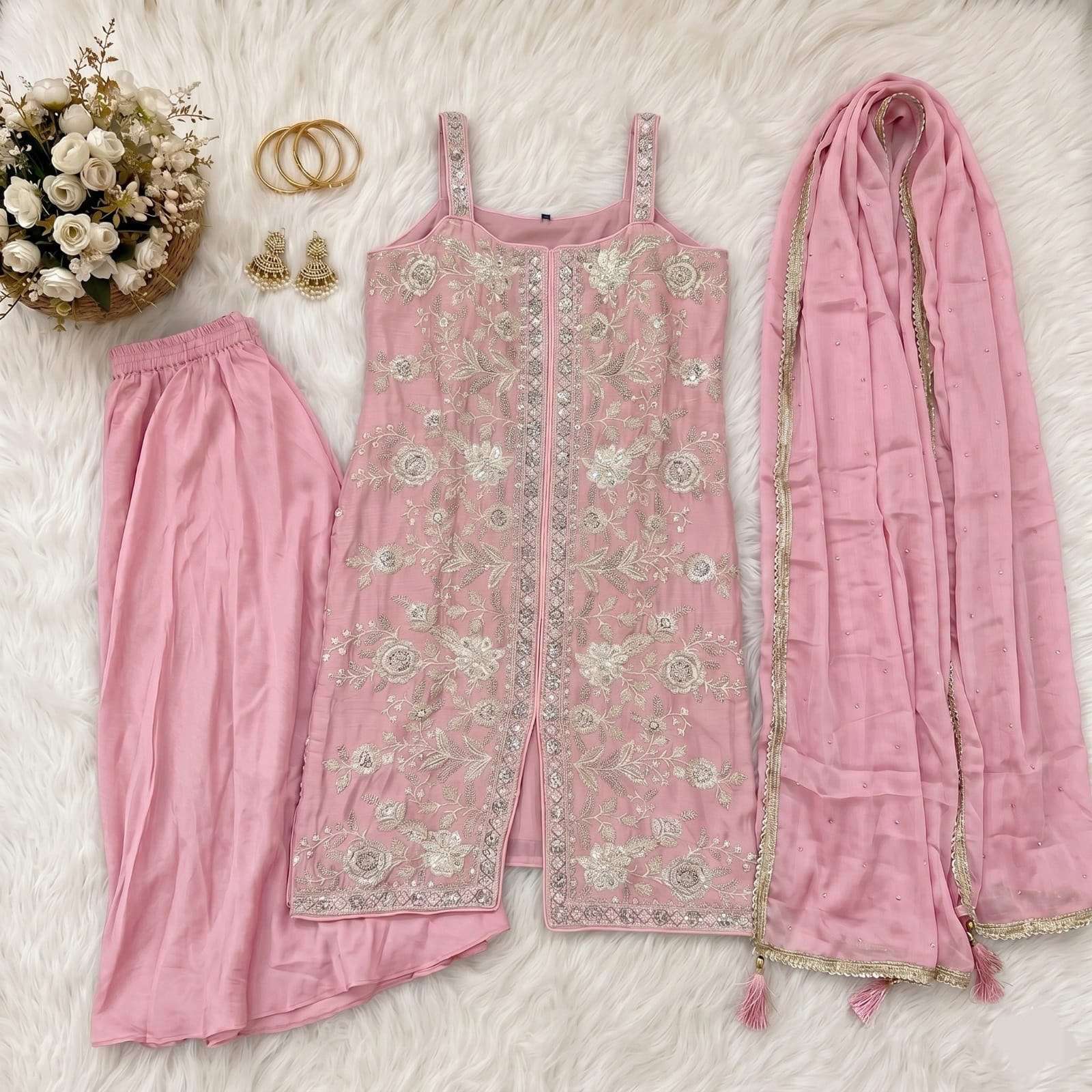 INLI PARTY COLLECTION SILK HEAVY EMBROIDERD DESIGNER FESTIVE WEAR SUIT