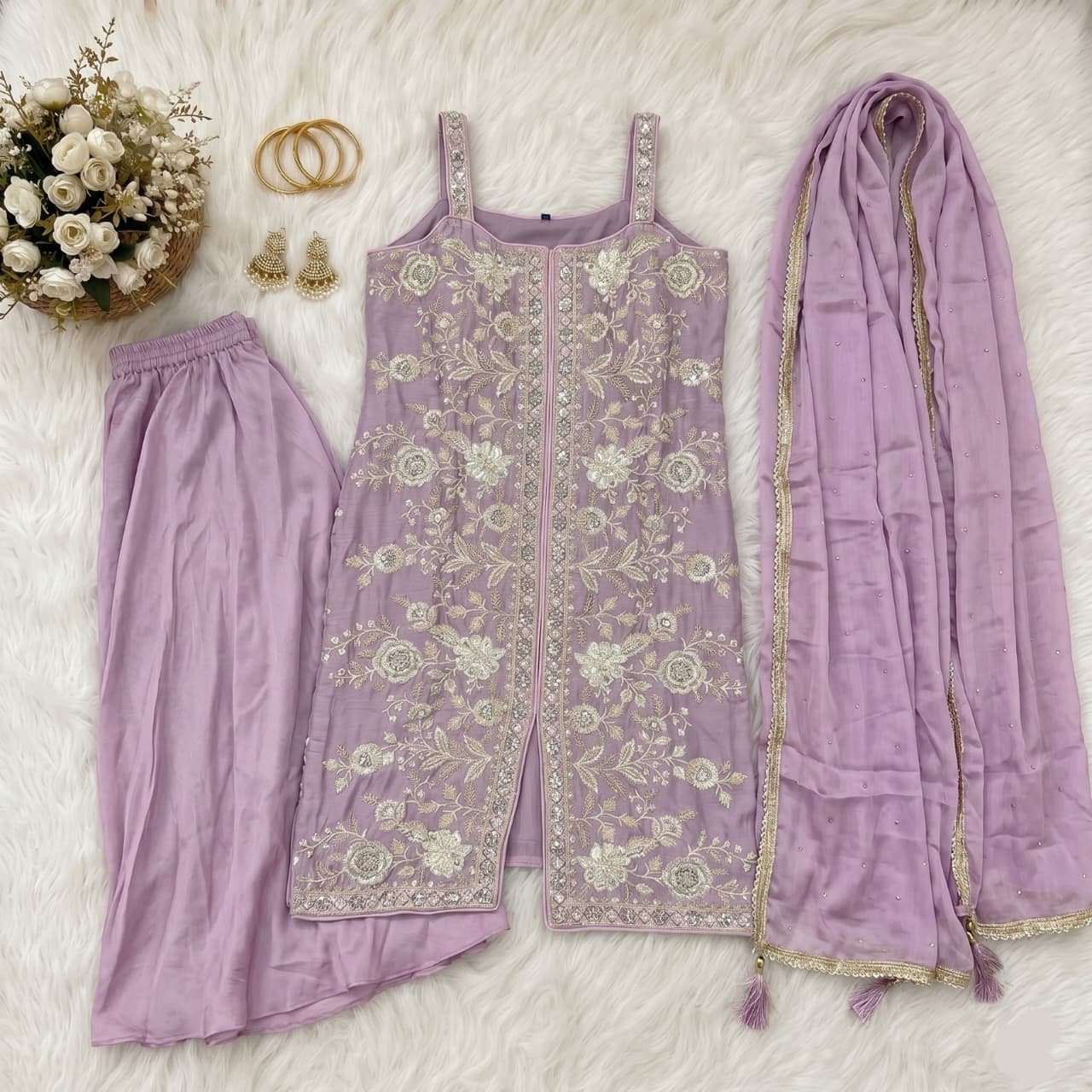 INLI PARTY COLLECTION SILK HEAVY EMBROIDERD DESIGNER FESTIVE WEAR SUIT