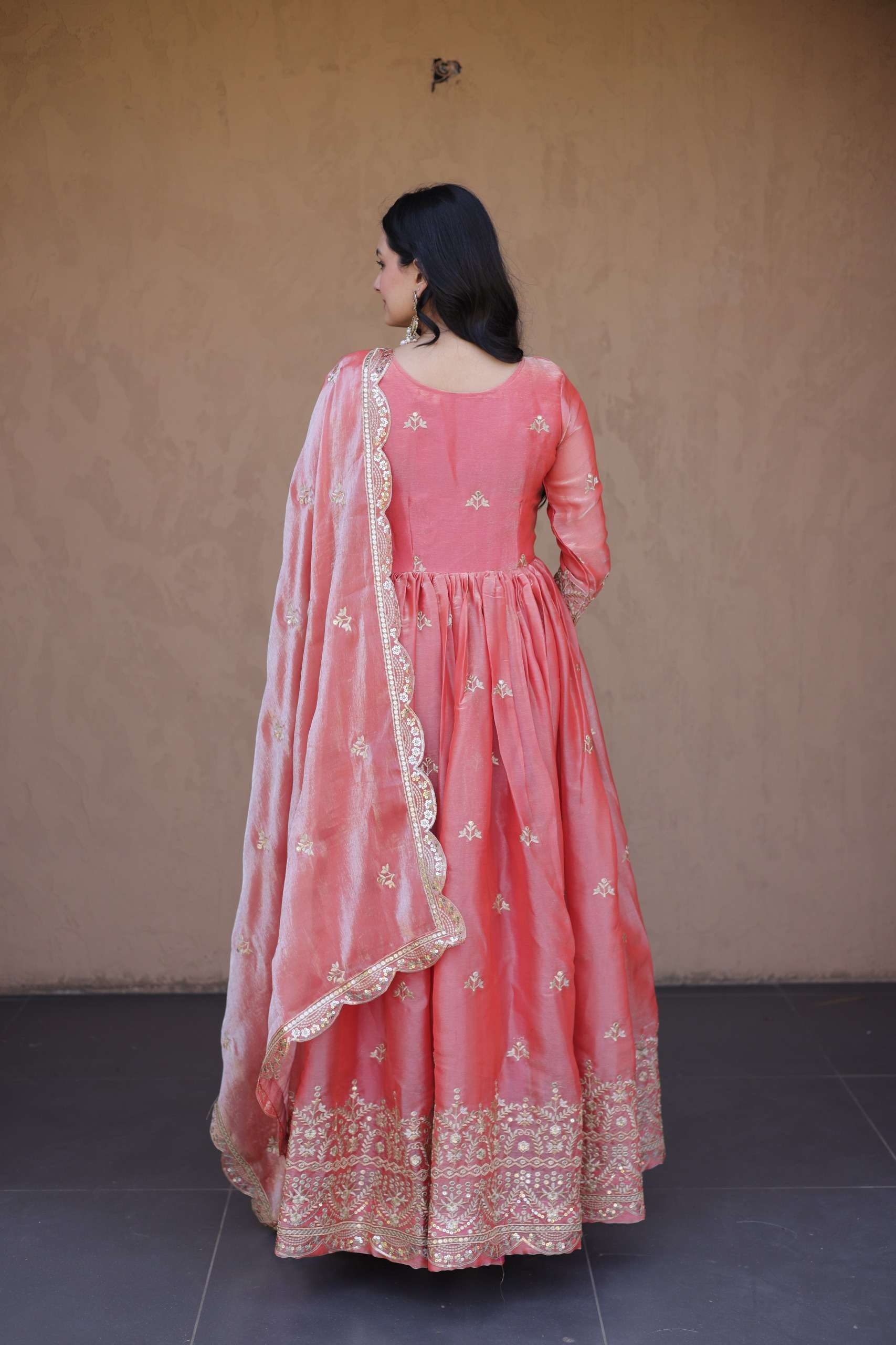 KA 1260 SILK SEQUENCE EMBROIDERY DESIGNER WORK GOWN WITH DUPATTA SET 