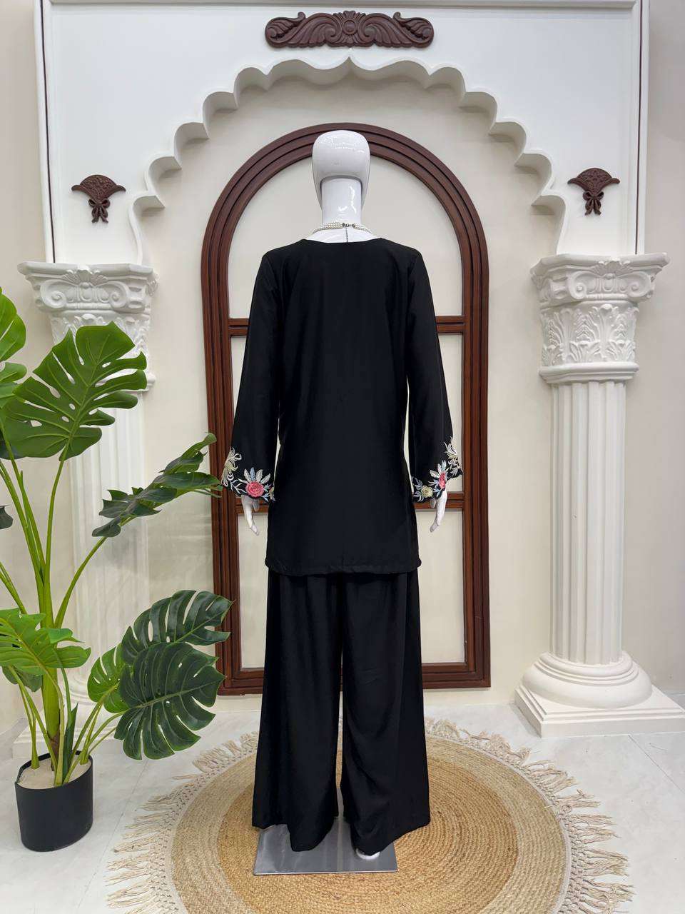 KD 1618 RAYON FANCY WORK LADIES ETHNIC WEAR TOP PLAZZO PAIR 
