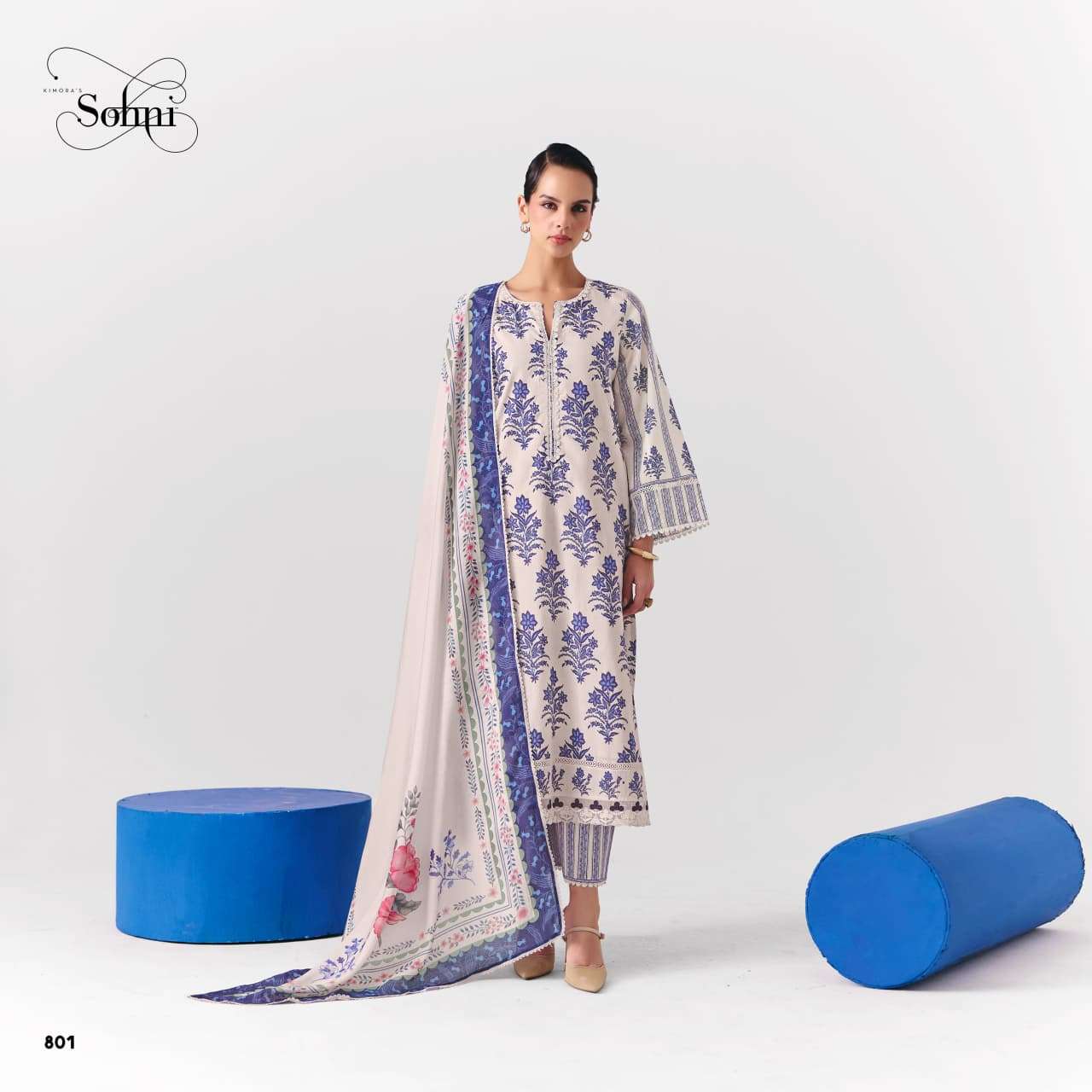 KIMORA SOHNI COBALT VOL 73 COTTON DIGITAL PRINT WITH DESIGNER WORK SUIT