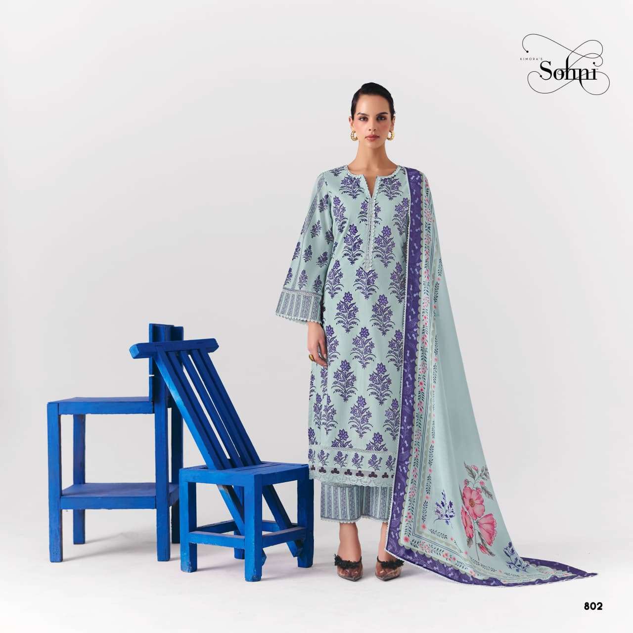 KIMORA SOHNI COBALT VOL 73 COTTON DIGITAL PRINT WITH DESIGNER WORK SUIT