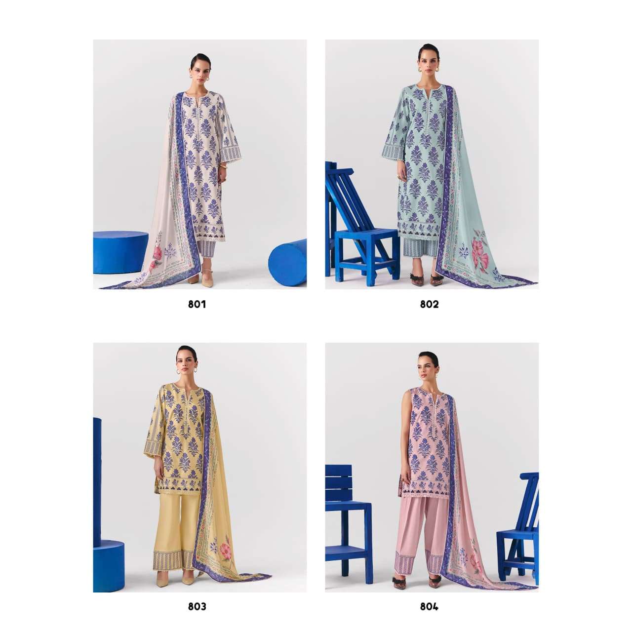 KIMORA SOHNI COBALT VOL 73 COTTON DIGITAL PRINT WITH DESIGNER WORK SUIT