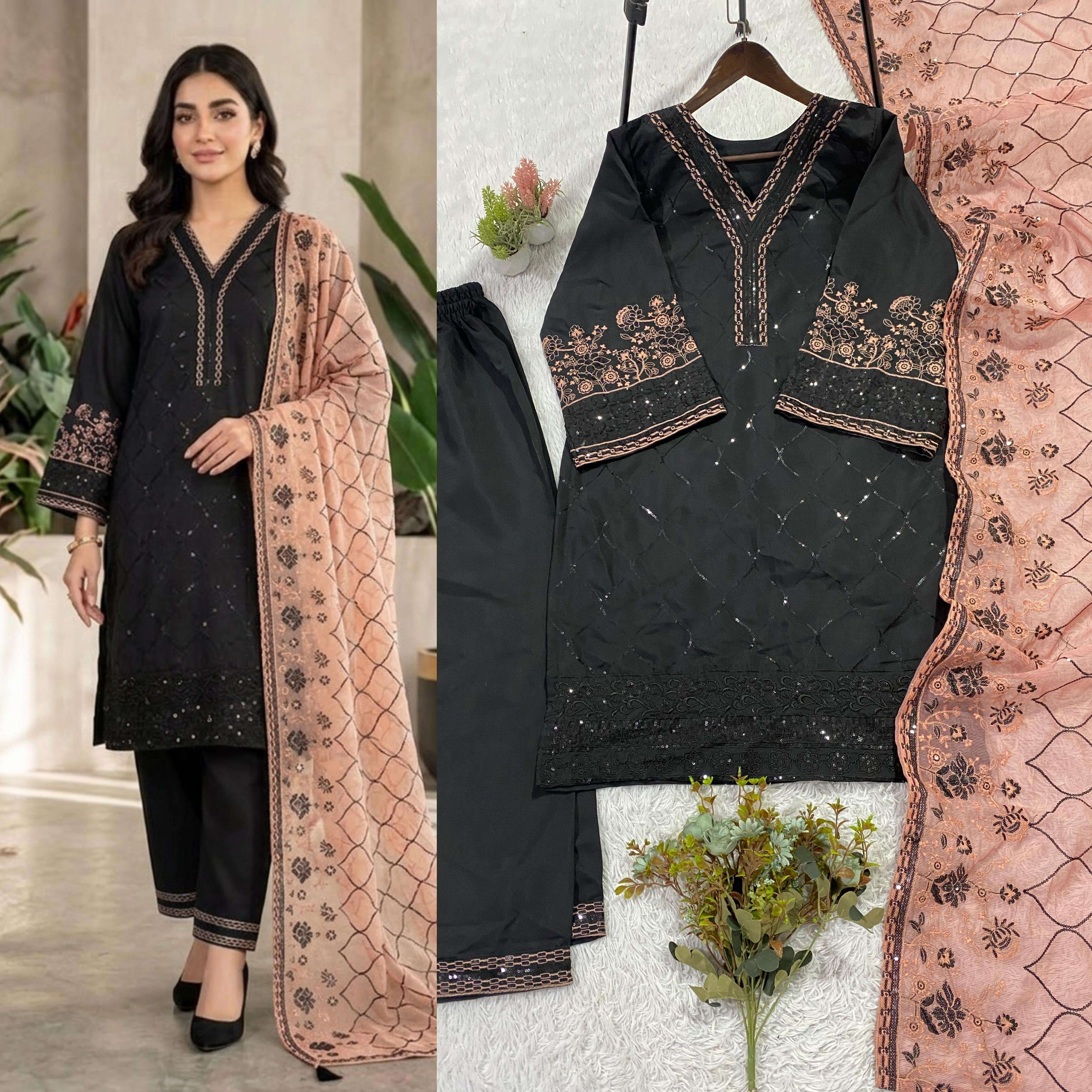 LG 2104 SILK DESIGNER WORK FESTIVE WEAR TOP PLAZZO AND DUPATTA SET 