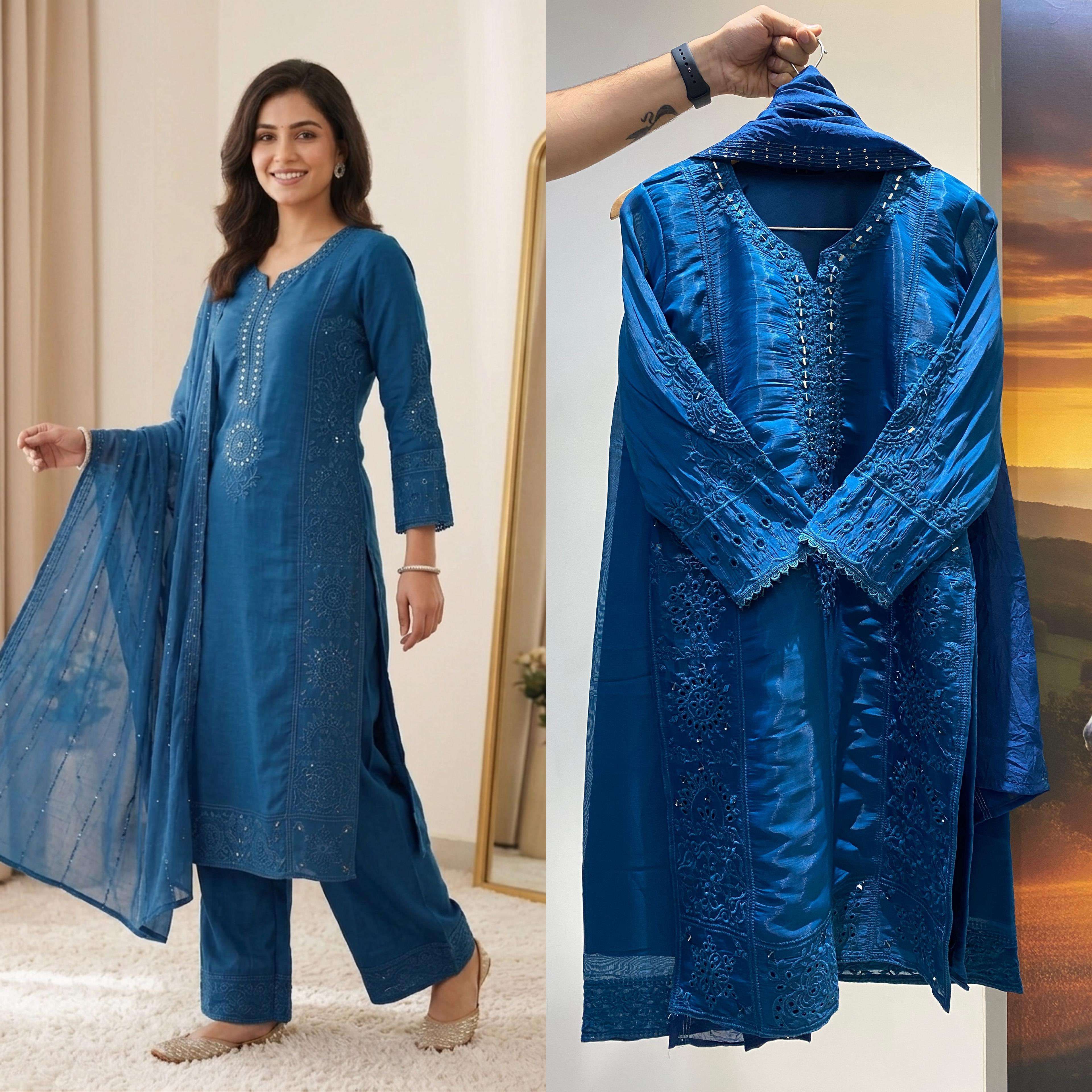 LG 2106 CHANDERI SILK BEAUTIFUL EMBROIDERY DESIGNER WORK READY MADE LADIES SUIT
