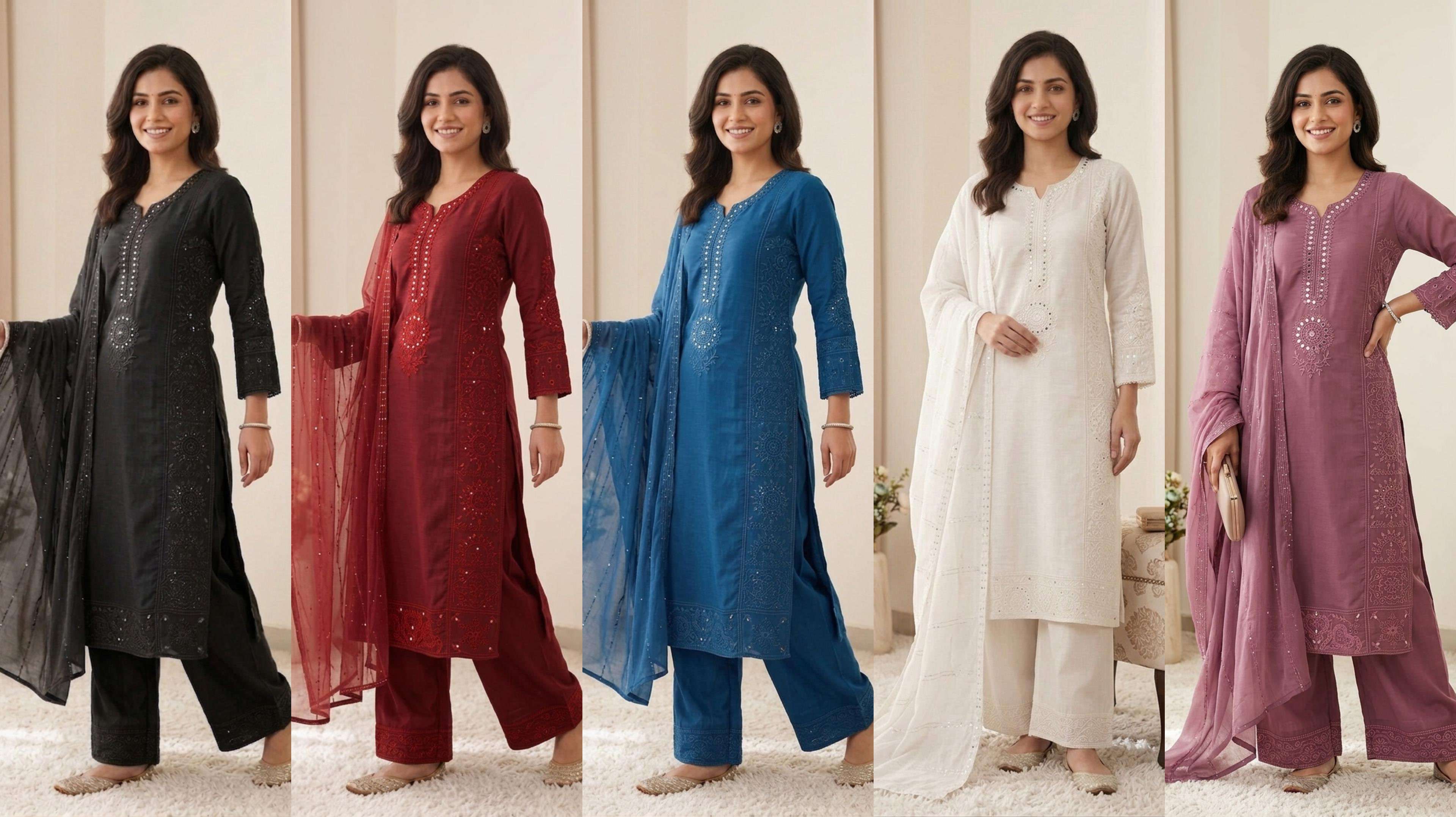 LG 2106 CHANDERI SILK BEAUTIFUL EMBROIDERY DESIGNER WORK READY MADE LADIES SUIT