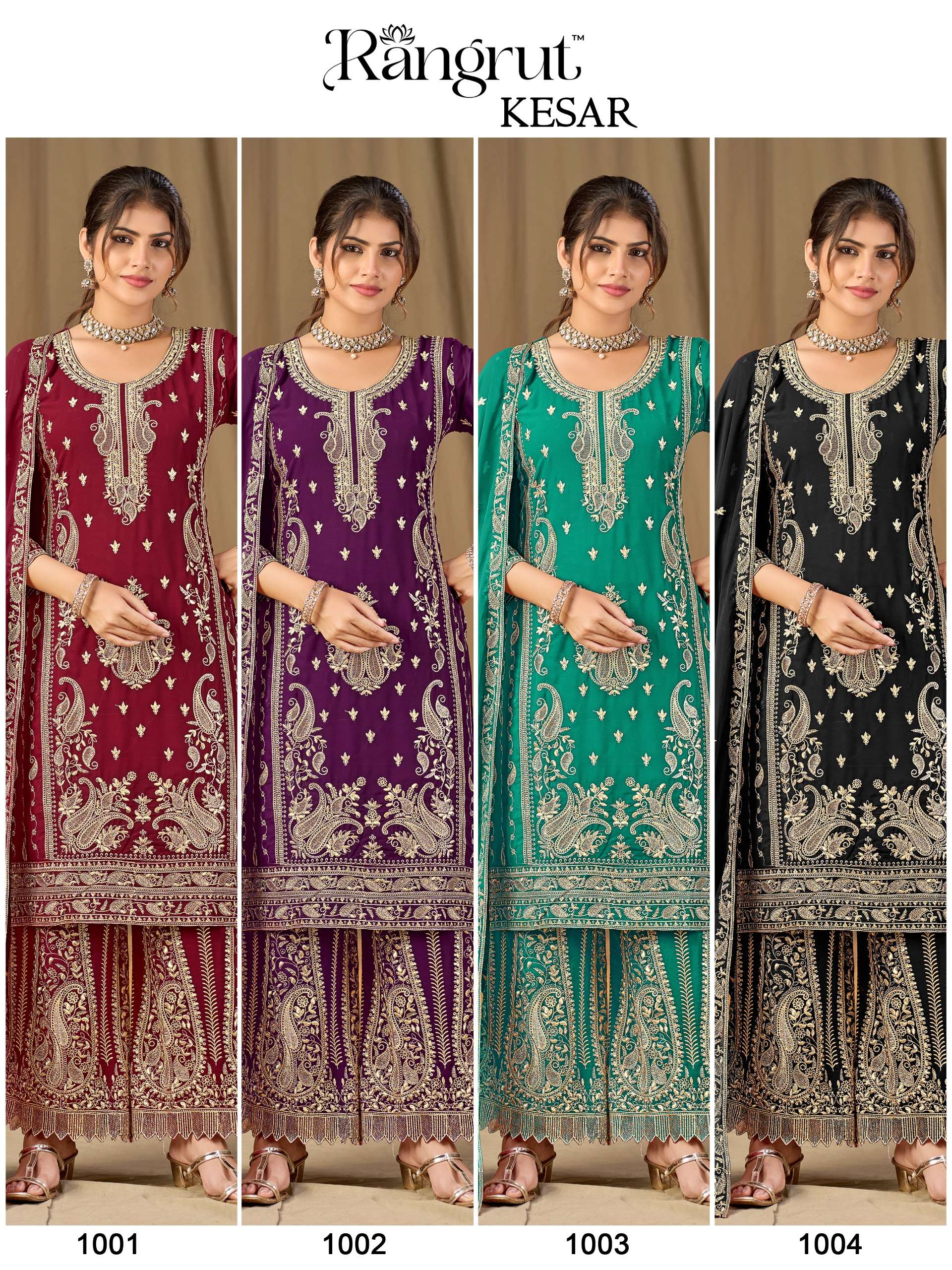 MUKESH  KESAR GEORGETTE HEAVY EMBROIDERED DESIGNER READY MADE SUIT