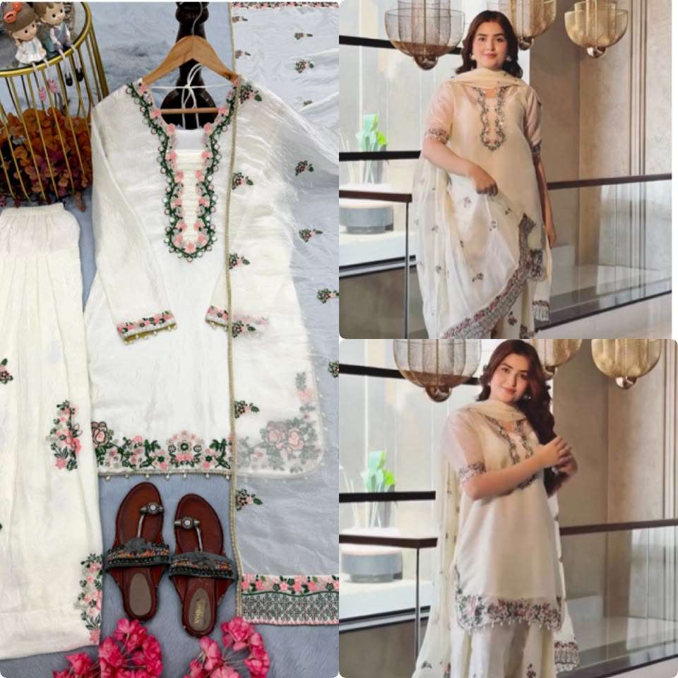 PD 1152 SILK DESIGNER PARTY WEAR LADIES TOP FARSHI PLAZZO AND DUPATTA SET 
