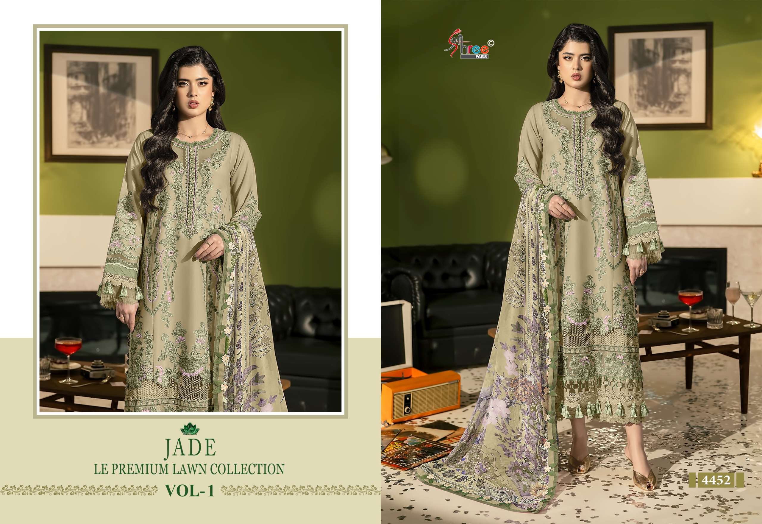 SHREE FABS JADE LE PREMIUM LAWN COLLECTION VOL 1 COTTON HEAVY EMBROIDERY WORK SUIT