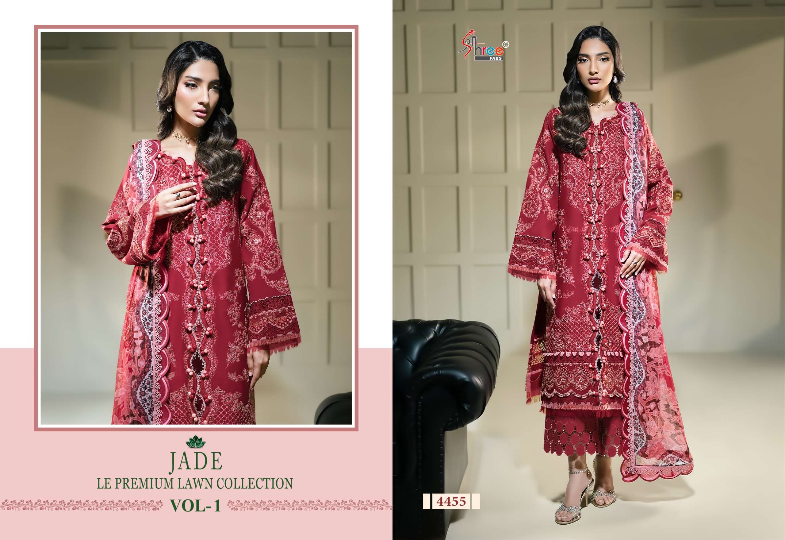 SHREE FABS JADE LE PREMIUM LAWN COLLECTION VOL 1 COTTON HEAVY EMBROIDERY WORK SUIT
