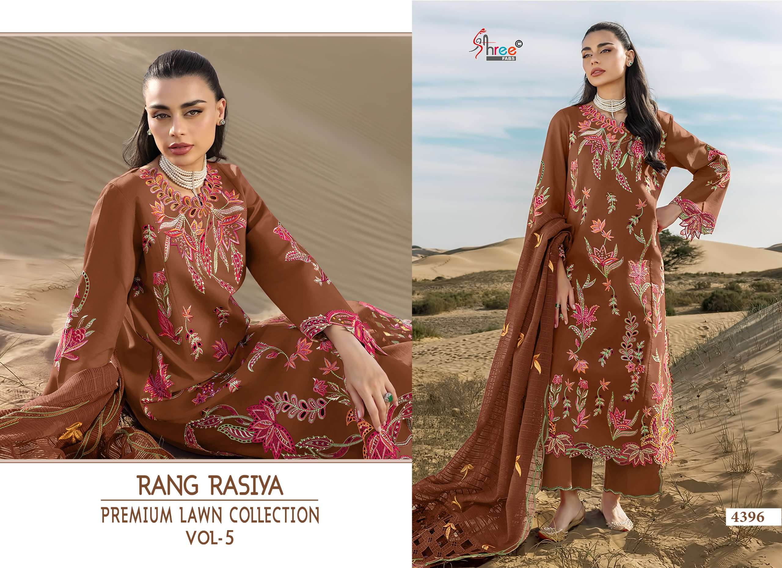 SHREE FABS RANG RASIYA PREMIUM LAWN COLLECTION VOL 5 LAWN COTTON HEAVY EMBROIDERY DESIGNER WORK SUIT