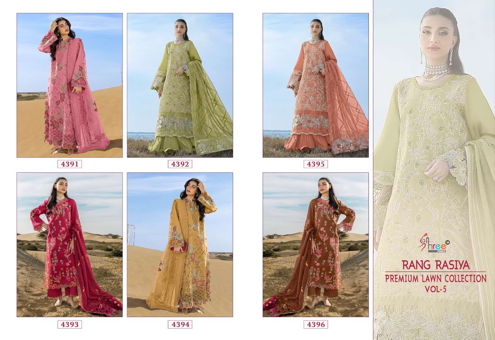 SHREE FABS RANG RASIYA PREMIUM LAWN COLLECTION VOL 5 LAWN COTTON HEAVY EMBROIDERY DESIGNER WORK SUIT