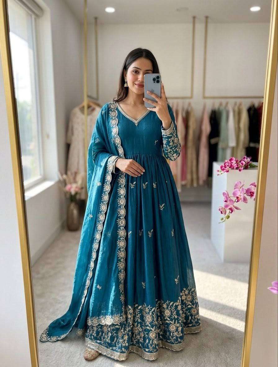 WW 1270 SILK DESIGNER WORK FESTIVE WEAR ANARKALI GOWN STYLE SUIT